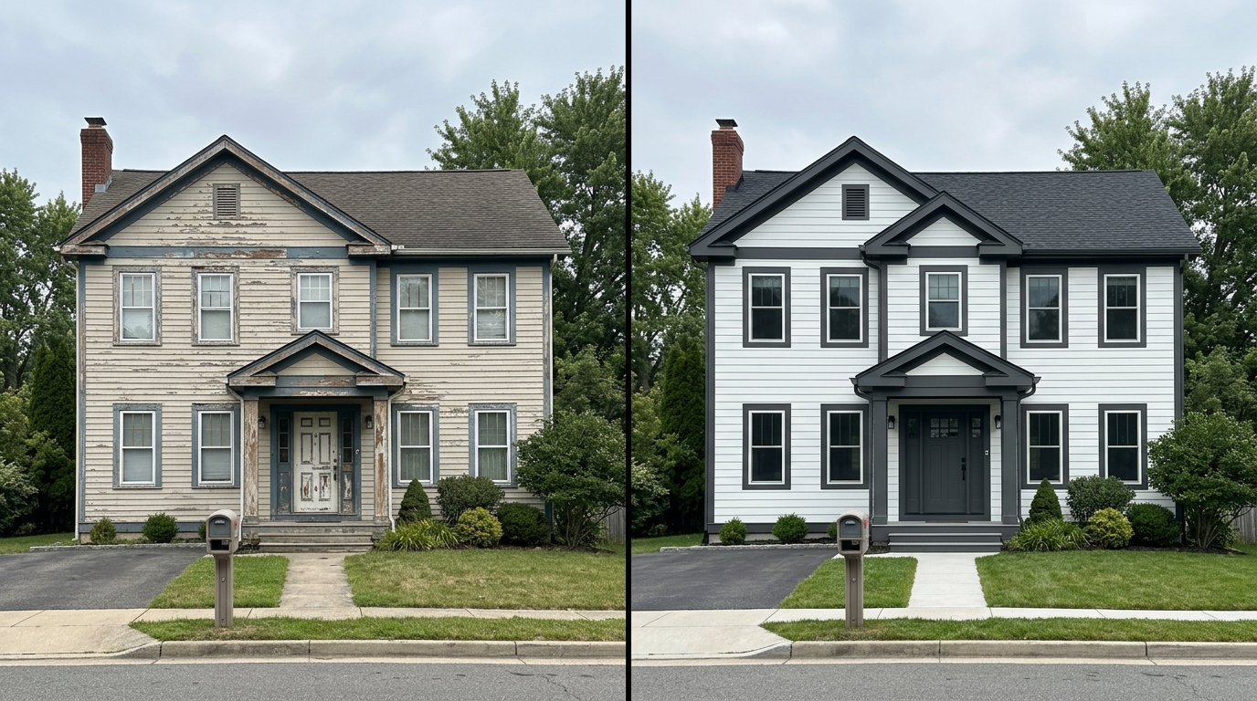 Good example: house painting before and after from across the street